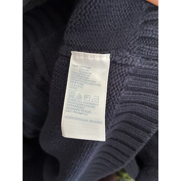 Y2K Tommy Hilfiger Navy Cable Knit Zip Cotton Sweater Preppy Academia Size L - Picture 10 of 15